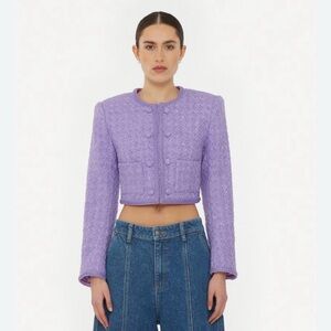 Rotate Birger Christensen Purple Tweed Cropped Jacket